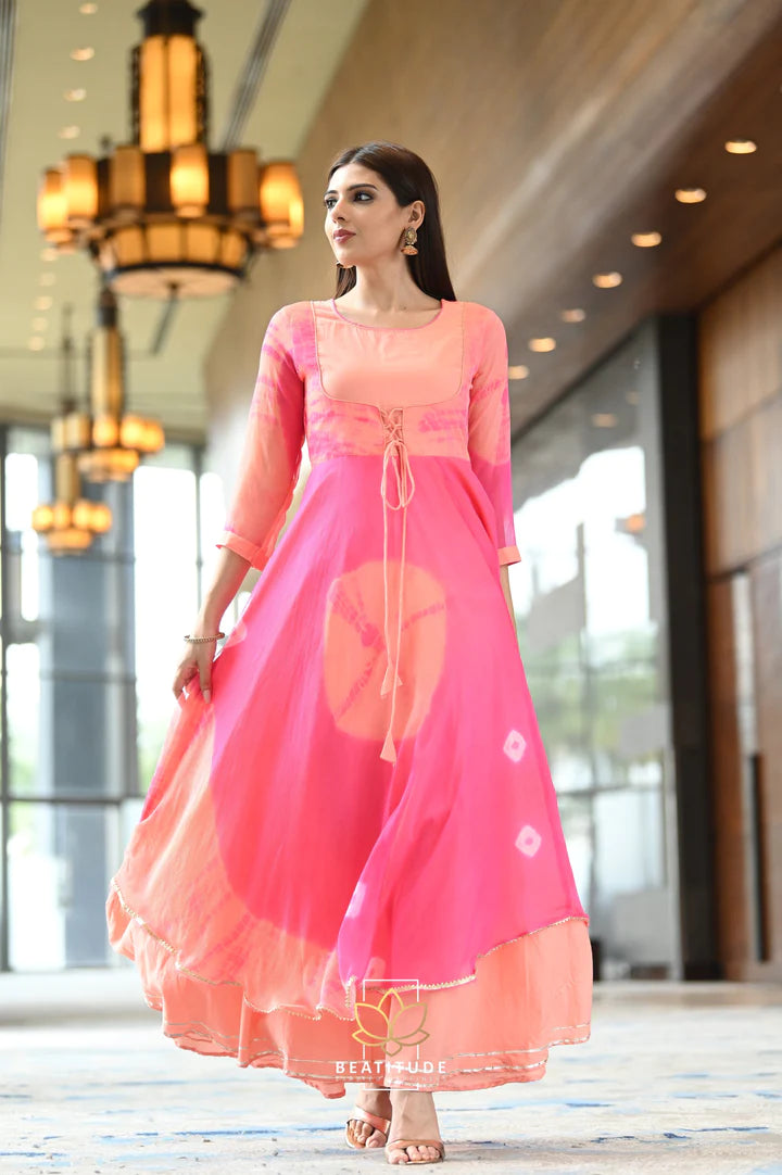 Pink Shade Chiffon Tie And Die Dress