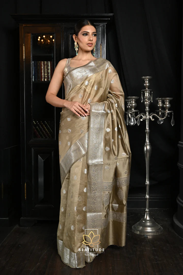 Brown Handwoven Banarasi Cotton Silk Saree