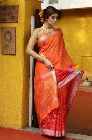  Buy Orange Linen Saree