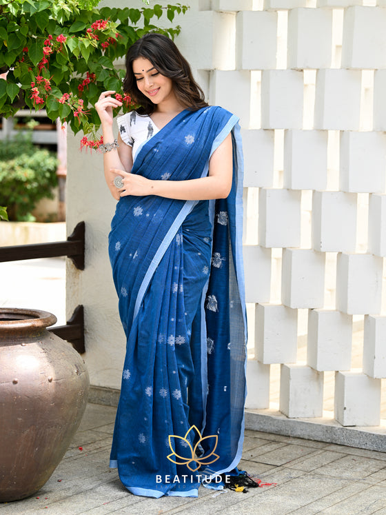 Blue Handloom Cotton Jamdani Saree