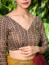 Brown Blended Cotton Seamless Motif Blouse