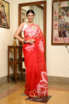 Red Pure Organza Handpainted Saree