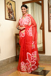 Red Pure Organza Handpainted Saree
