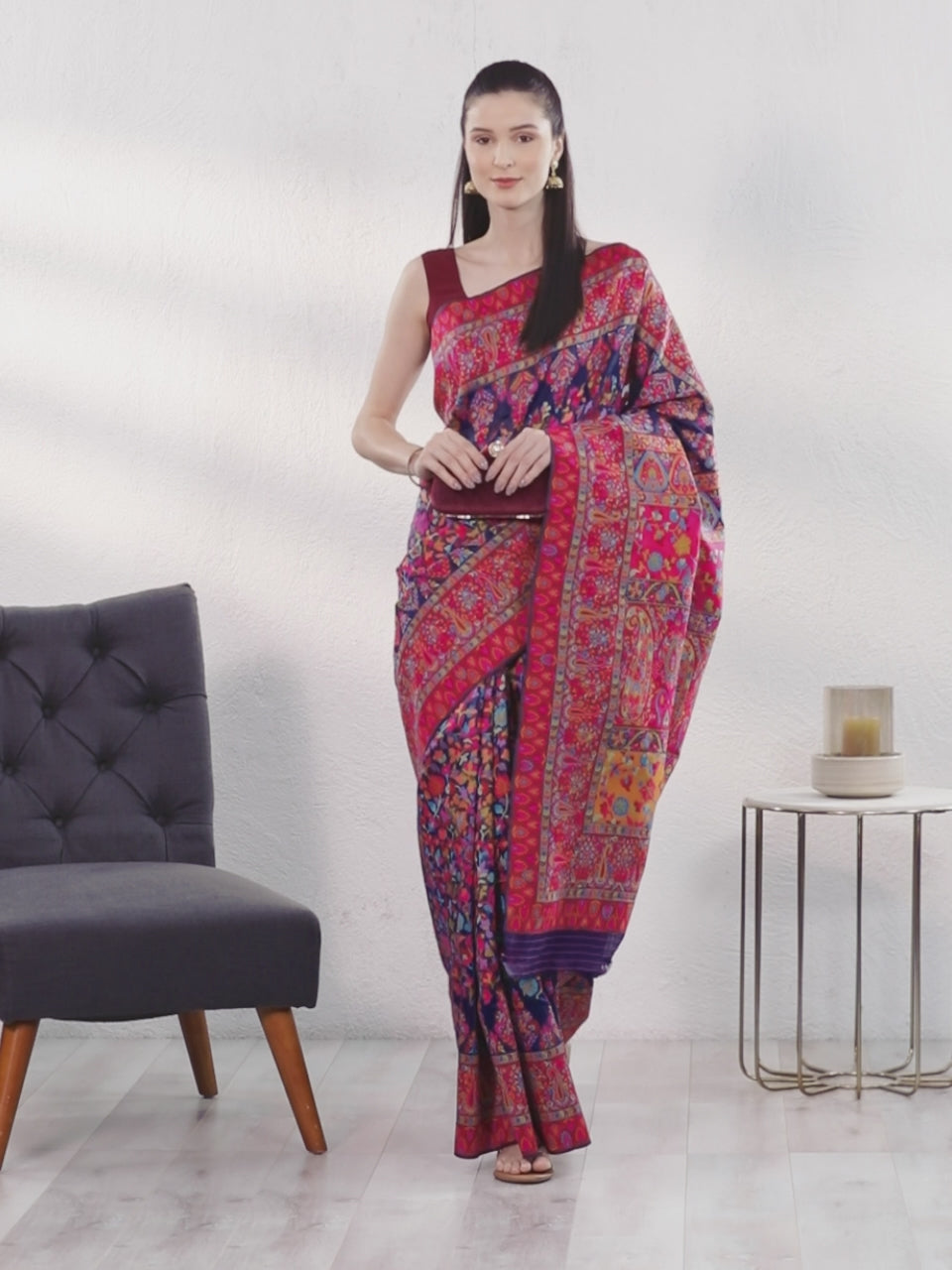 Multi-Color Kashmiri Weaving Soft Modal Silk Saree