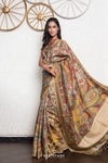 Multi-Color Handpainted Pen Kalamkari Tussar Silk Saree