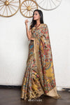 Multi-Color Handpainted Pen Kalamkari Tussar Silk Saree