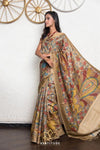 Multi-Color Handpainted Pen Kalamkari Tussar Silk Saree