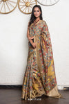 Multi-Color Handpainted Pen Kalamkari Tussar Silk Saree
