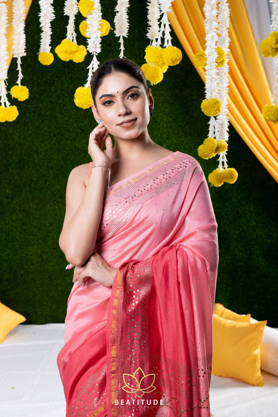 Pink Mukaish Work Chanderi Silk Saree