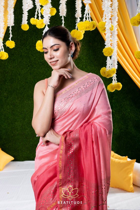 Pink Mukaish Work Chanderi Silk Saree