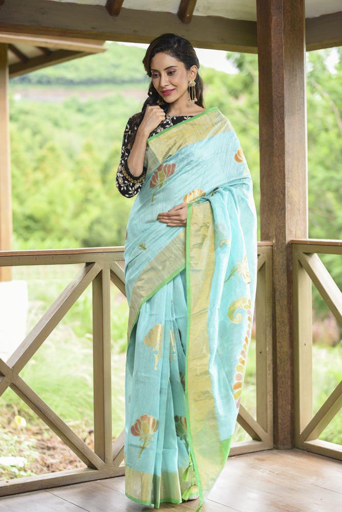 Blue Shade Banarasi Matka Silk Handwoven Saree