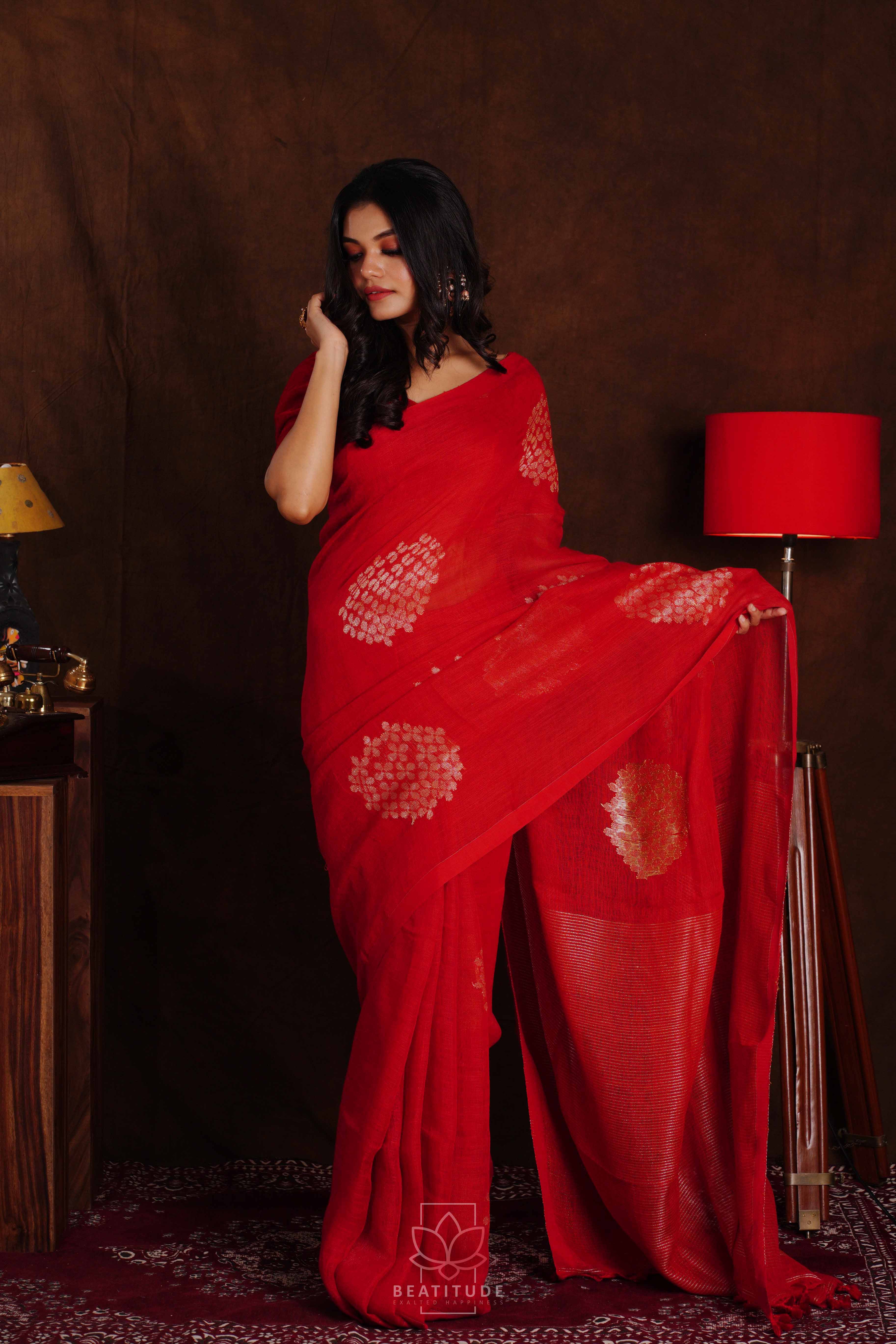 Buy Purple Linen Jamdani Saree Online | Mirra clothing