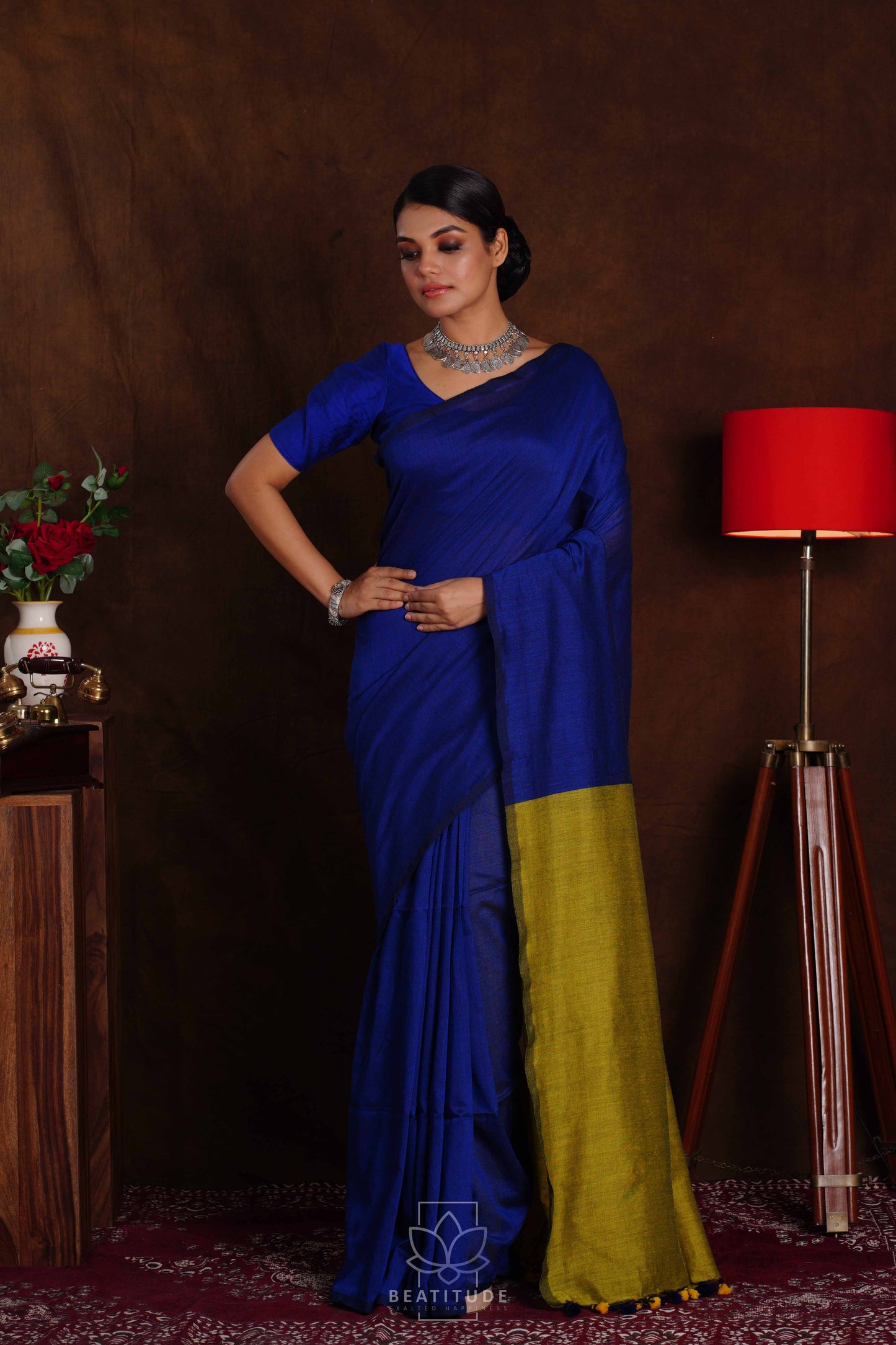 Blue Handwoven Khadi Cotton Silk Saree