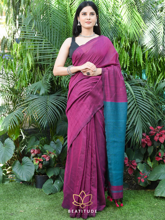 Magenta Handloom Cotton Saree