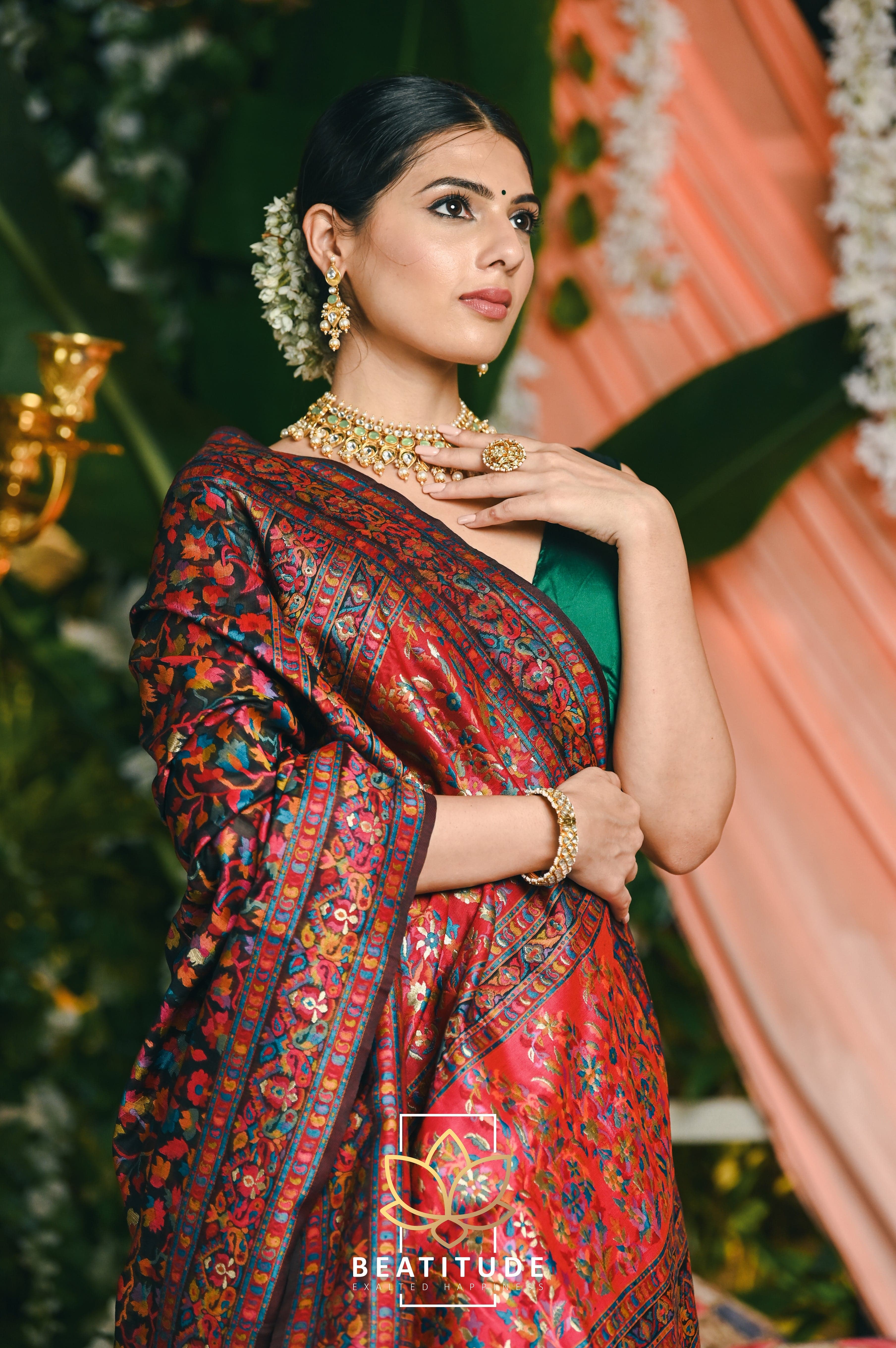 Cotton Blend Pashmina Saree With Beautiful Colours Thread Work › sareebrand