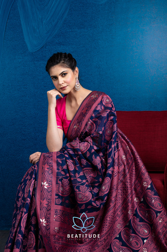 Blue Embroidered Chanderi Cotton Saree