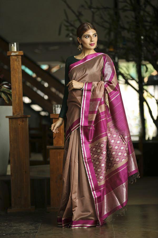 Brown Shade Handwoven Maheshwari Saree