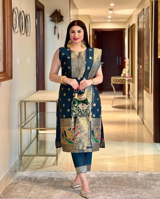 Benarasi Straight Salwar Kameez,shalwar Suit,benarasi Paithani Silk Salwar  Kameez Suit,indian Pakistani Suit Indian,pakistani Wedding - Etsy